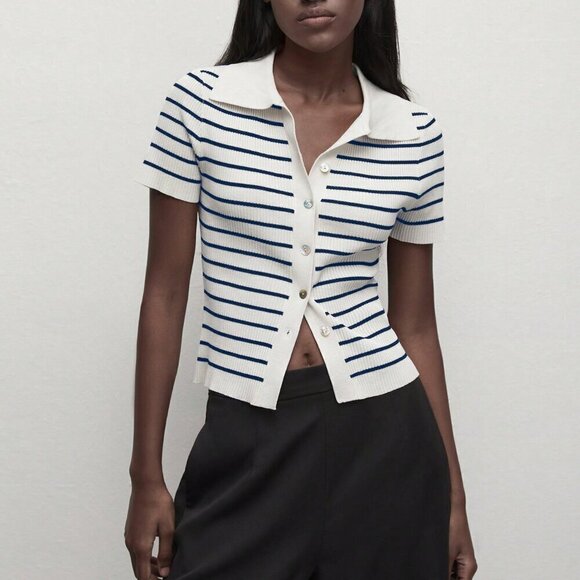 Multicolor Women's Button-Up Striped Knit Sweater - Picture 6 of 7